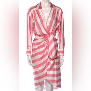 Pink and White 100% silk Striped Women's dress